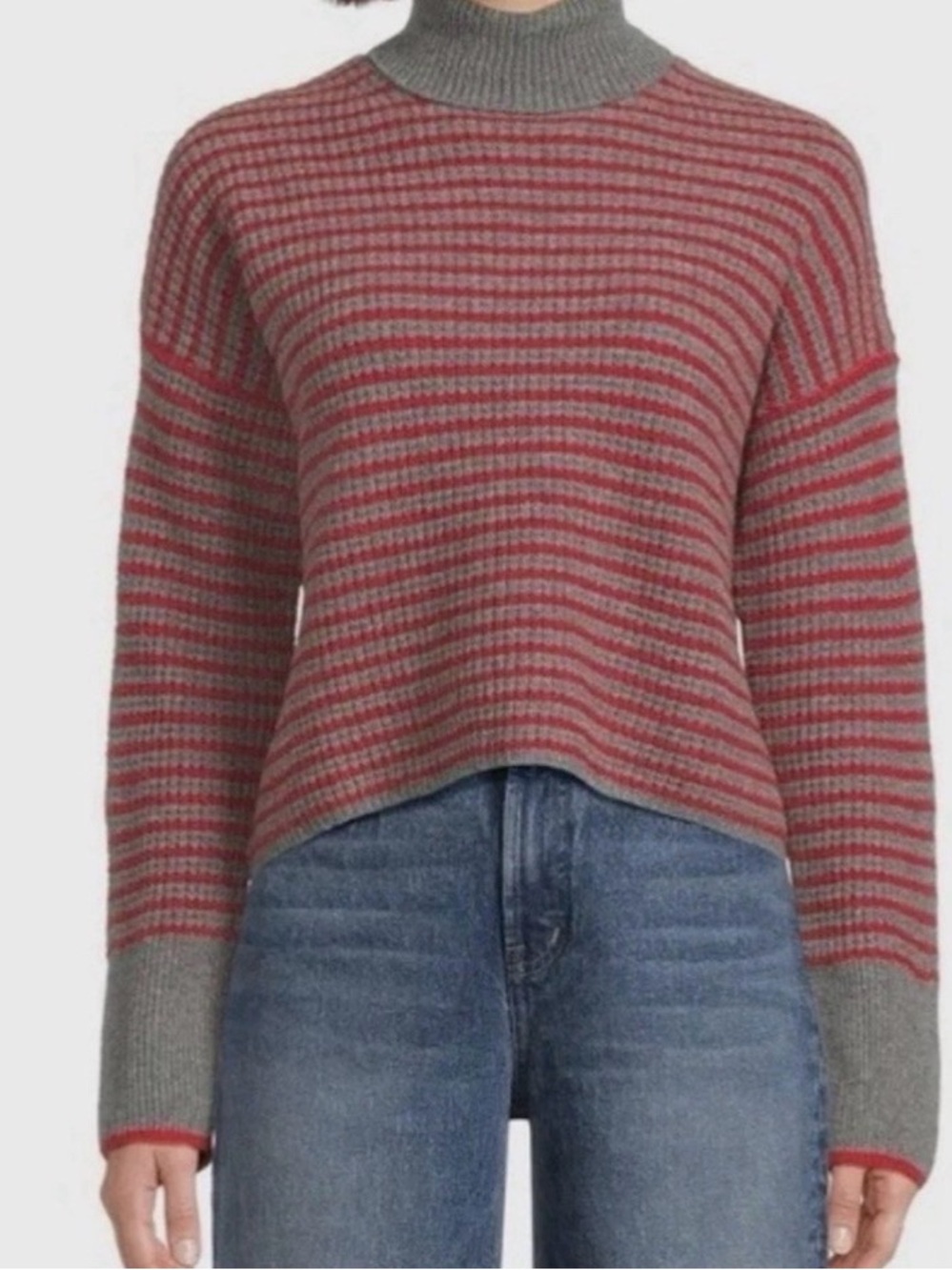 Madewell Red and Gray Striped Turtleneck Sweater